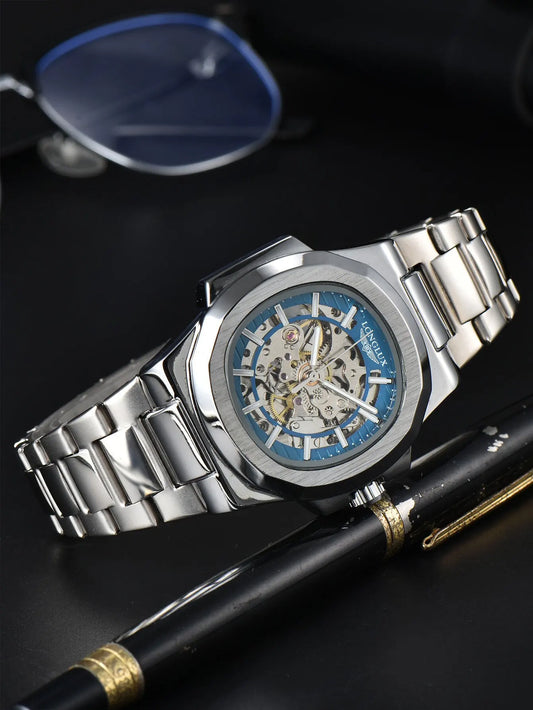 LONGLUX Men automatic mechanical watch luxury watches waterproof skeleton business cheap wholesale stainless steel gift watch - CHINGUITY