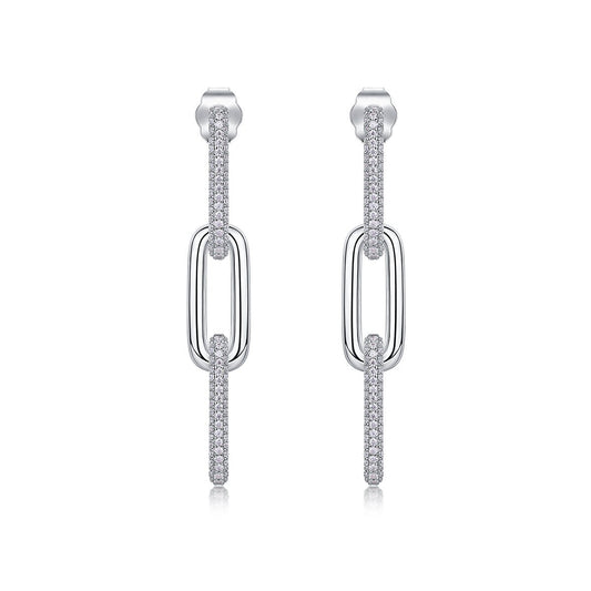 Chain Luxury Fashion Diamond Earrings Stud Set With Mosan Diamond Silver Ornaments - Chinguity