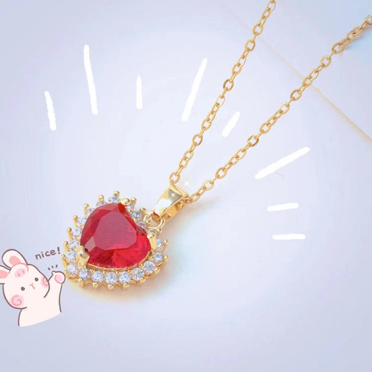 Fashion Micro - inlaid Pendant Ruby Heart Necklace - Chinguity