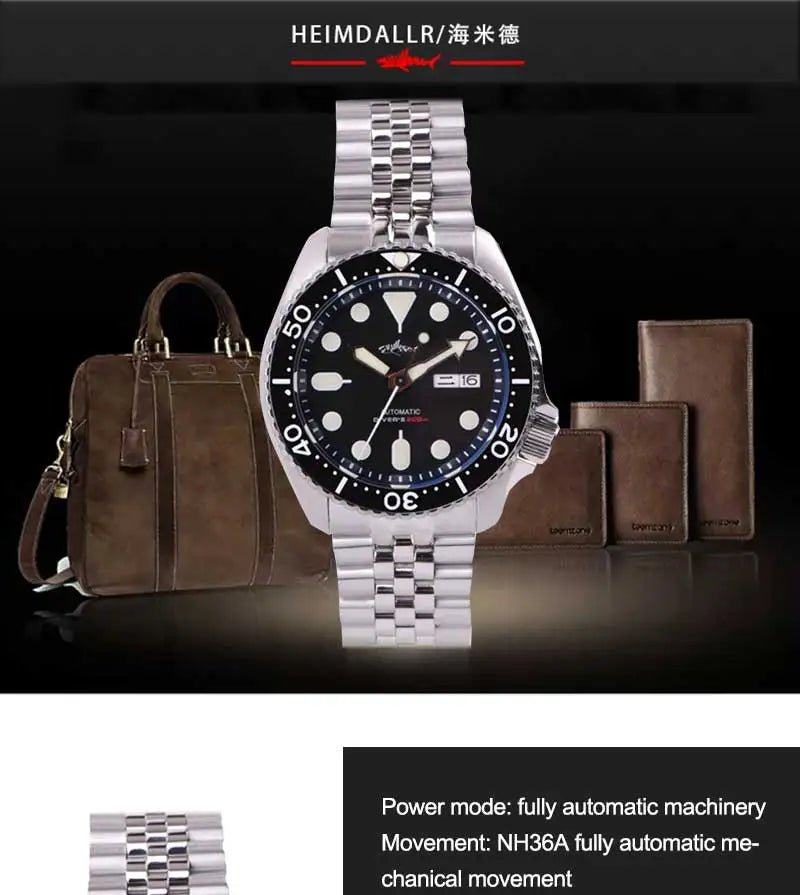 HEIMDALLR Sharkey SKX007 Vintage Diver Watch Mechanical Men Watches 200M Sapphire crystal Luminous NH36 Automatic Movement watch - CHINGUITY