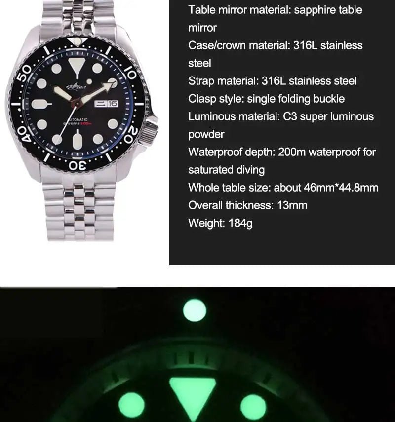 HEIMDALLR Sharkey SKX007 Vintage Diver Watch Mechanical Men Watches 200M Sapphire crystal Luminous NH36 Automatic Movement watch - CHINGUITY