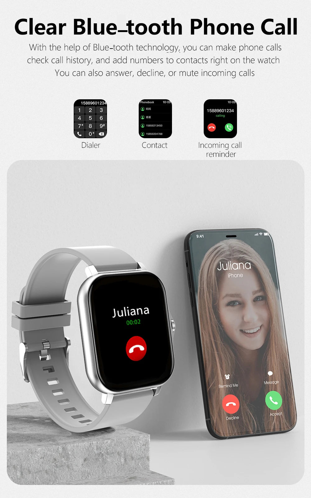 Smart watch with full touch screen, call, message reminder, music control and other functions, compatible with iPhone/android mo - CHINGUITY