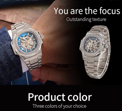 LONGLUX Men automatic mechanical watch luxury watches waterproof skeleton business cheap wholesale stainless steel gift watch - CHINGUITY