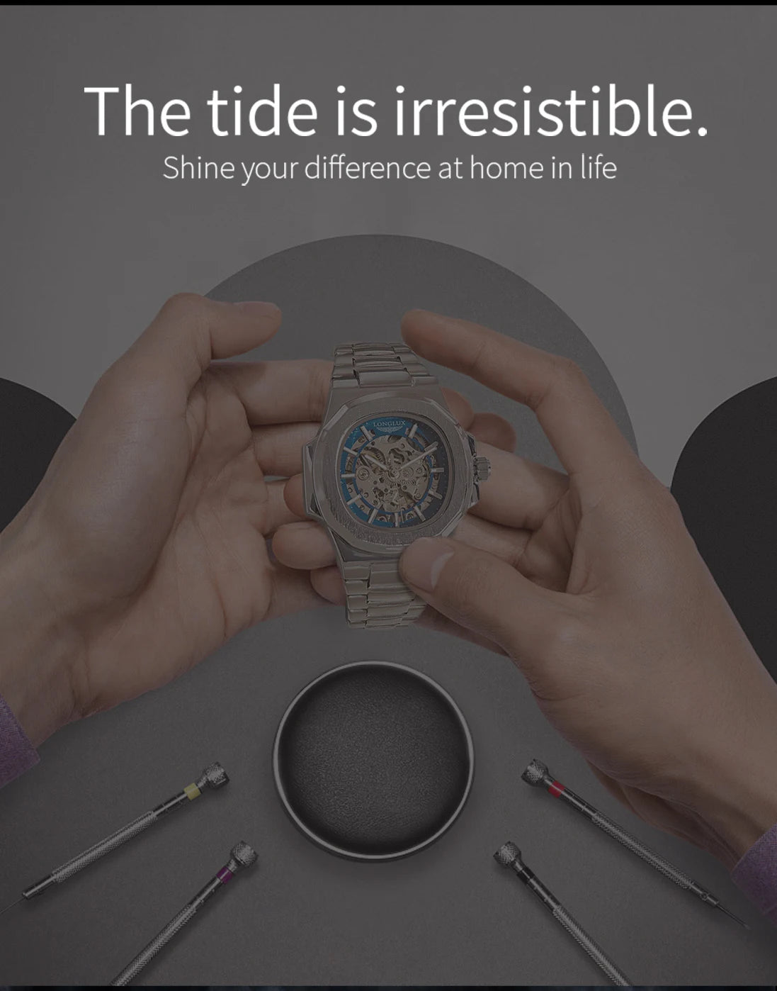 LONGLUX Men automatic mechanical watch luxury watches waterproof skeleton business cheap wholesale stainless steel gift watch - CHINGUITY