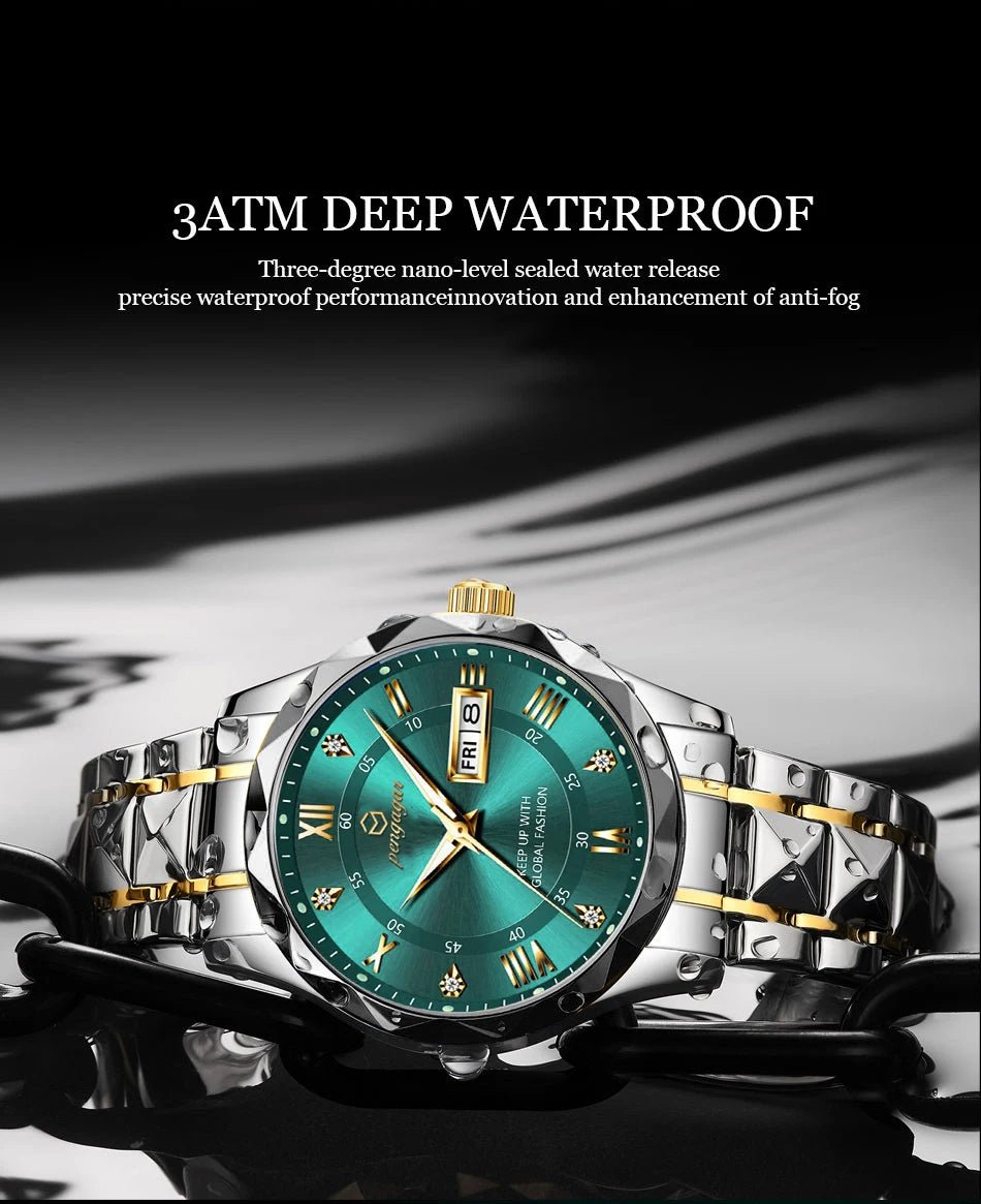 PENGAGAR Luxury Square Sport Man Wristwatch Waterproof Luminous Chronograph Quartz Men's Watches Stainless Steel Men Watch Reloj - CHINGUITY