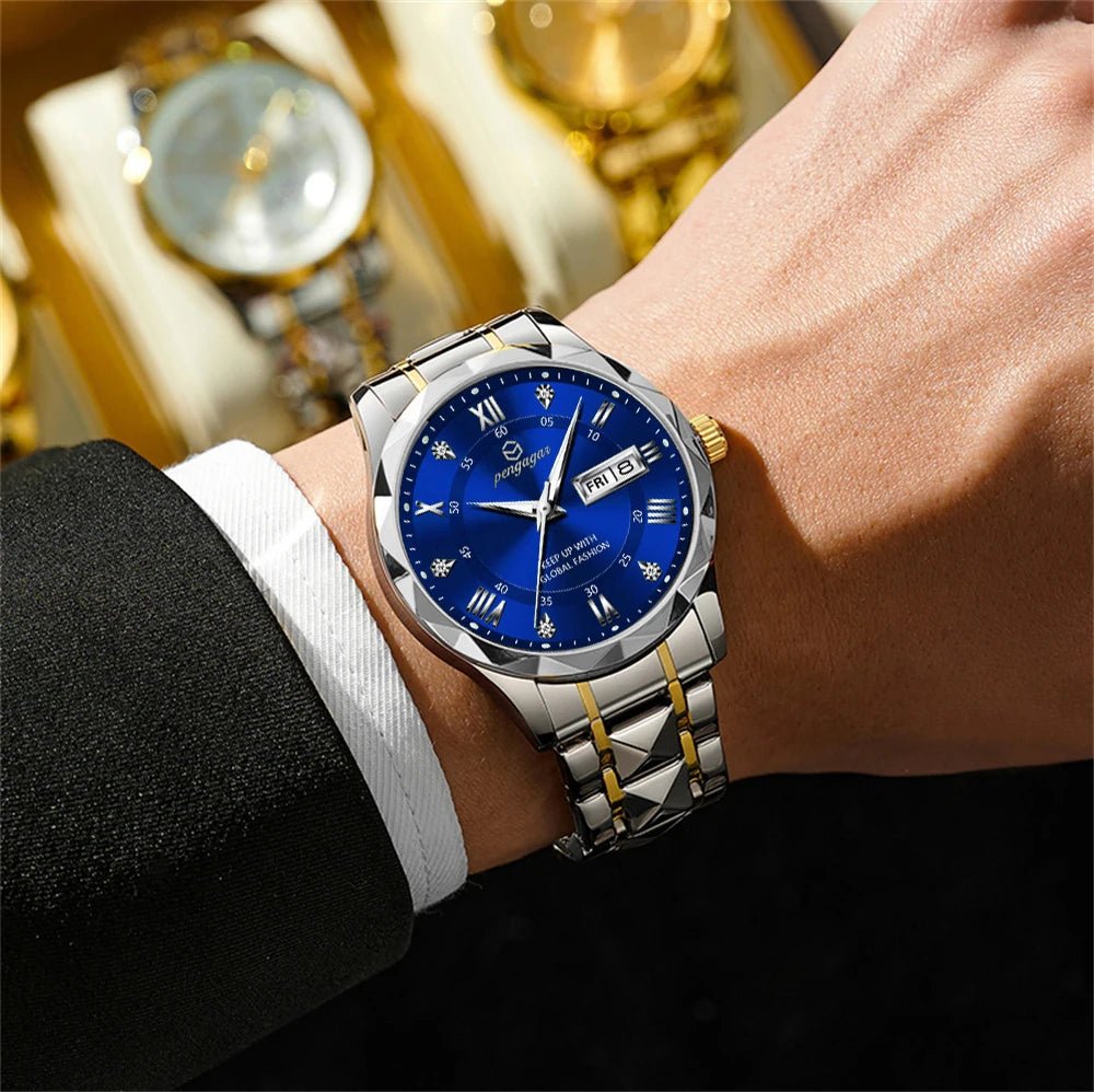 PENGAGAR Luxury Square Sport Man Wristwatch Waterproof Luminous Chronograph Quartz Men's Watches Stainless Steel Men Watch Reloj - CHINGUITY