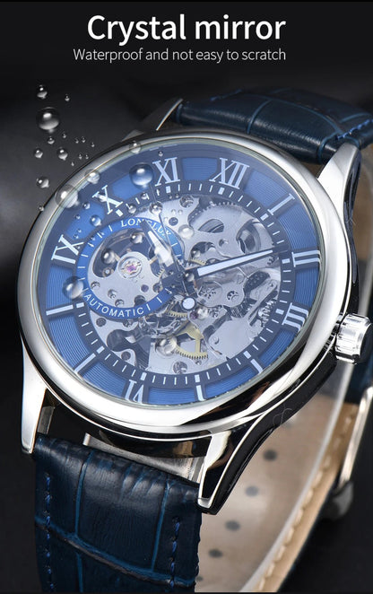 LONGLUX automatic watch rome wholesale mechanical wristwatches waterproof hollow leather mens watch men gift - CHINGUITY