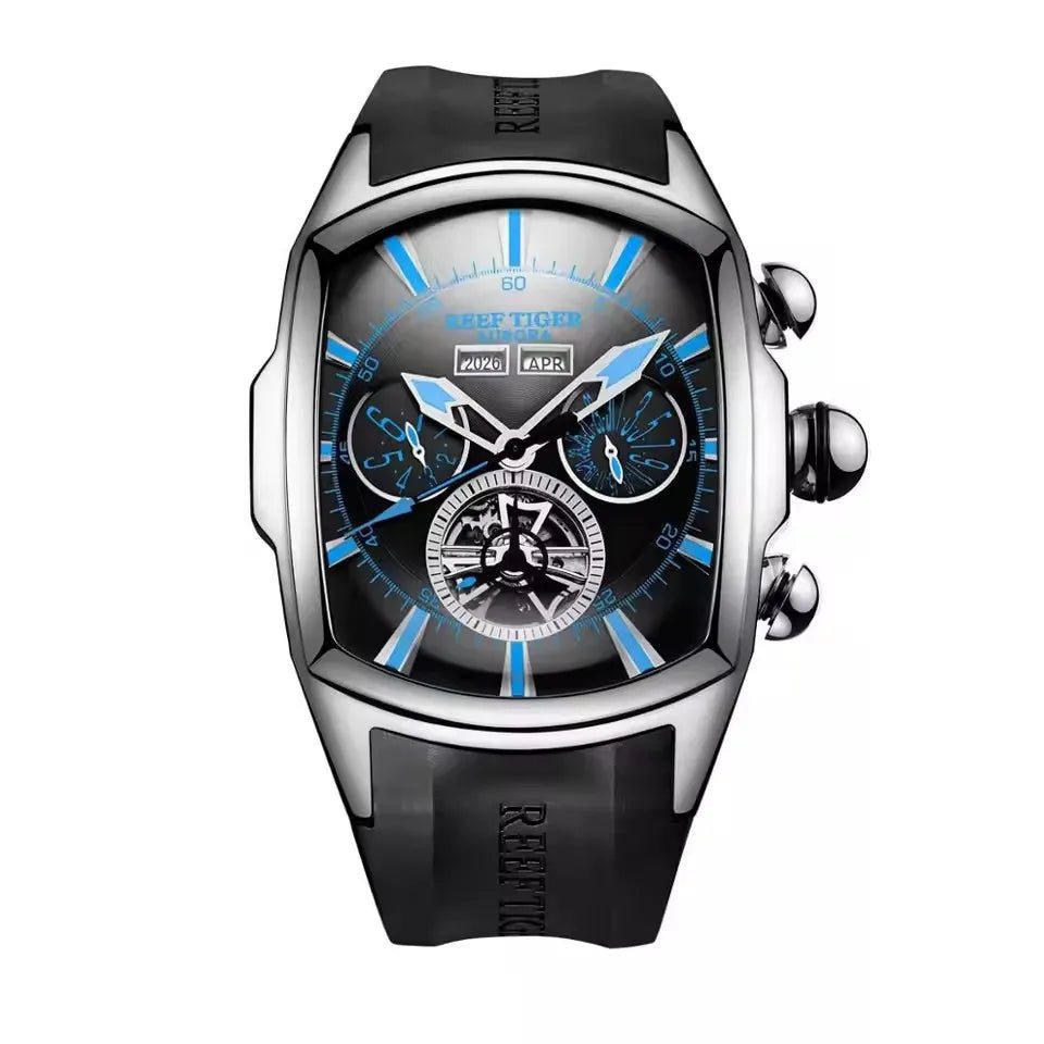 Reef Tiger 316L Stainless Steel Wine Barrel Automatic Watch Fashion Mulitfunction Tourbillon Mechanical Watches for Men RGA3069 - CHINGUITY