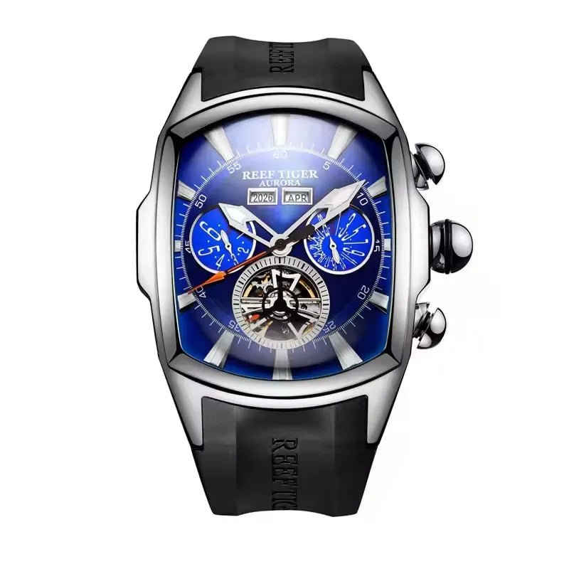 Reef Tiger 316L Stainless Steel Wine Barrel Automatic Watch Fashion Mulitfunction Tourbillon Mechanical Watches for Men RGA3069 - CHINGUITY