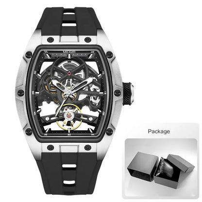 MEGIR Men's Automatic Mechanical Watch with Stainless Steel Case Silicone Band Skeleton Dial Waterproof Sport Wristwatch - CHINGUITY