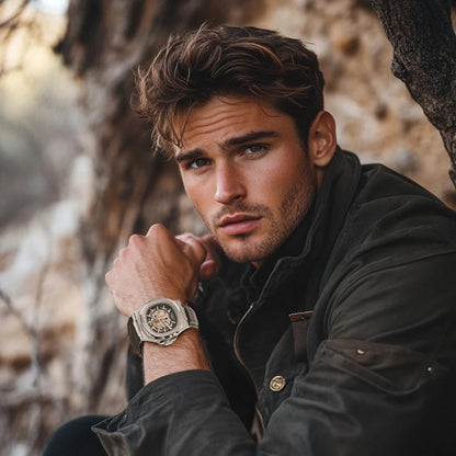 LONGLUX automatic mechanical watch outdoors simple luxury watches waterproof cheap wholesale skeleton leather mens watch gift - CHINGUITY