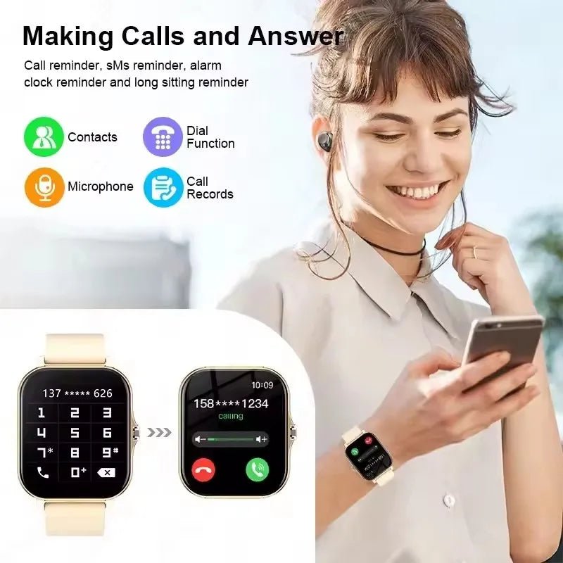 Smart watch with full touch screen, call, message reminder, music control and other functions, compatible with iPhone/android mo - CHINGUITY