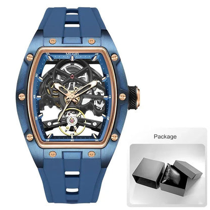 MEGIR Men's Automatic Mechanical Watch with Stainless Steel Case Silicone Band Skeleton Dial Waterproof Sport Wristwatch - CHINGUITY