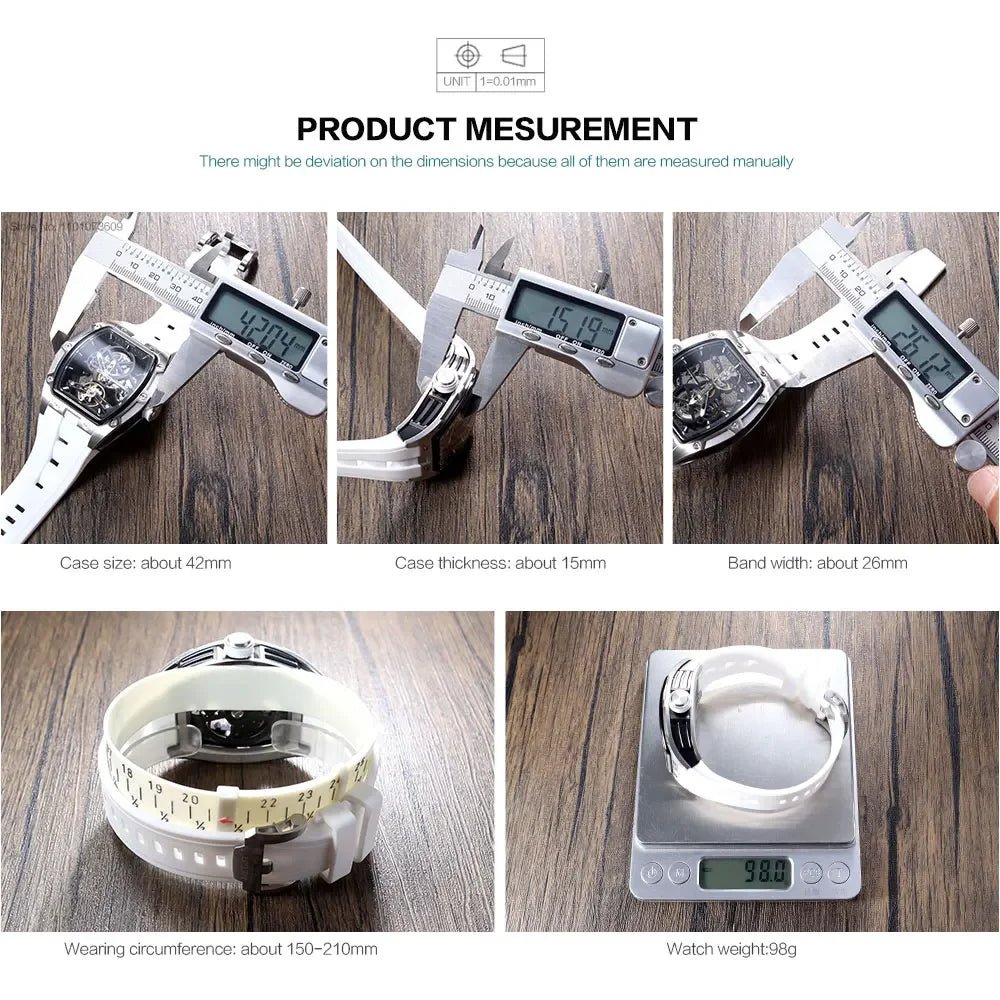 MEGIR Men's Automatic Mechanical Watch with Stainless Steel Case Silicone Band Skeleton Dial Waterproof Sport Wristwatch - CHINGUITY