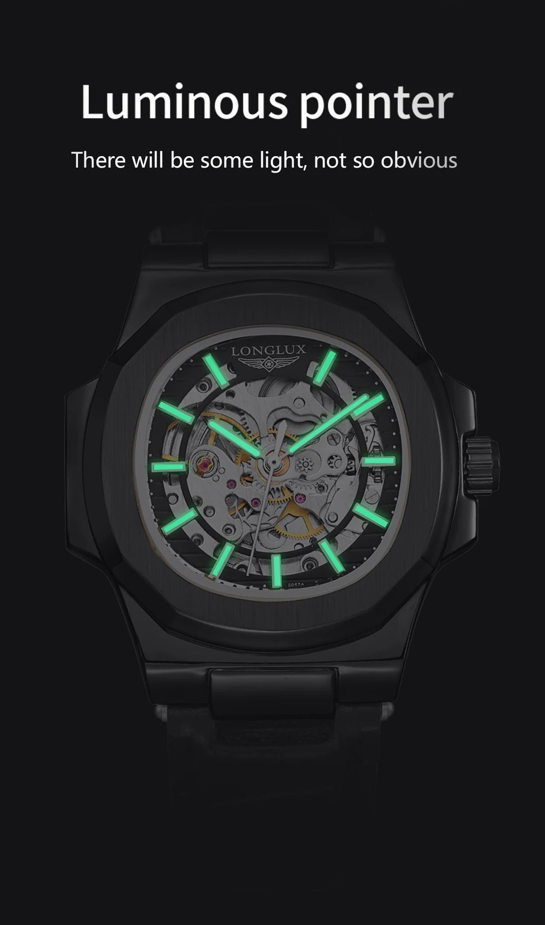 LONGLUX automatic mechanical watch outdoors simple luxury watches waterproof cheap wholesale skeleton leather mens watch gift - CHINGUITY
