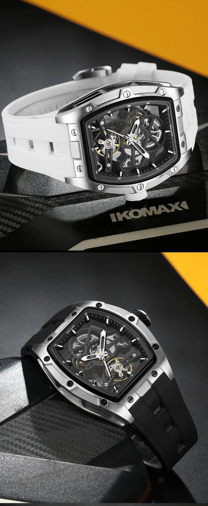 MEGIR Men's Automatic Mechanical Watch with Stainless Steel Case Silicone Band Skeleton Dial Waterproof Sport Wristwatch - CHINGUITY