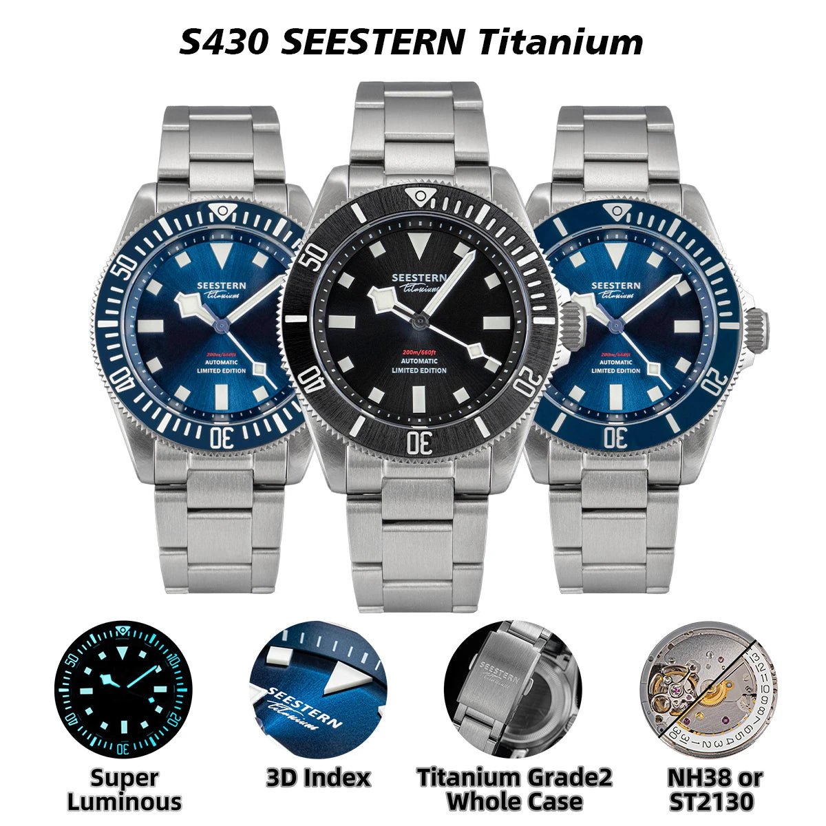SEESTERN Titanium Diver Watch for Men Automatic Mechanical Wristwatch NH38 Movement Sapphire Glass 20ATM Waterproof Luminous New - CHINGUITY