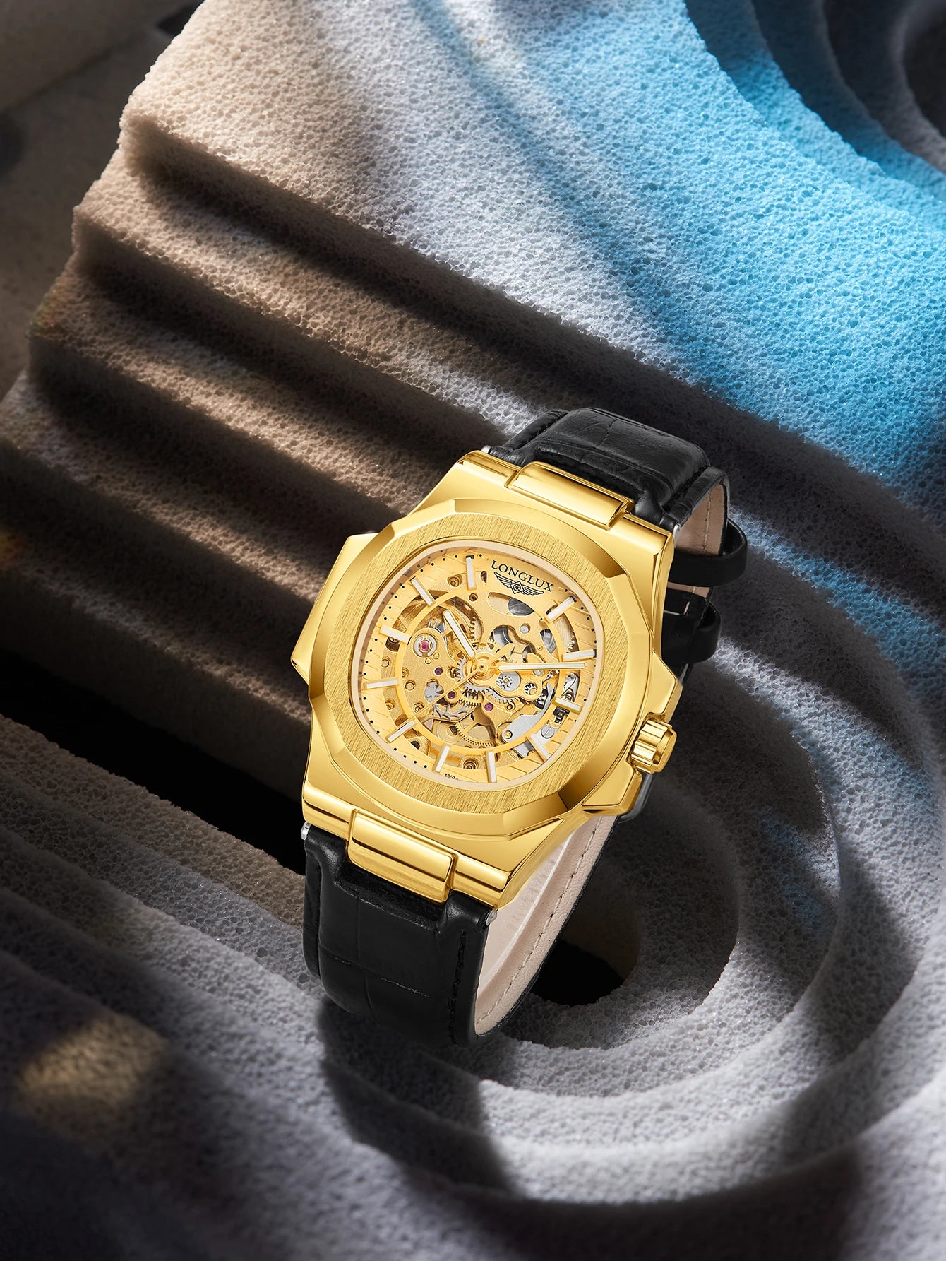 LONGLUX automatic mechanical watch outdoors simple luxury watches waterproof cheap wholesale skeleton leather mens watch gift - CHINGUITY