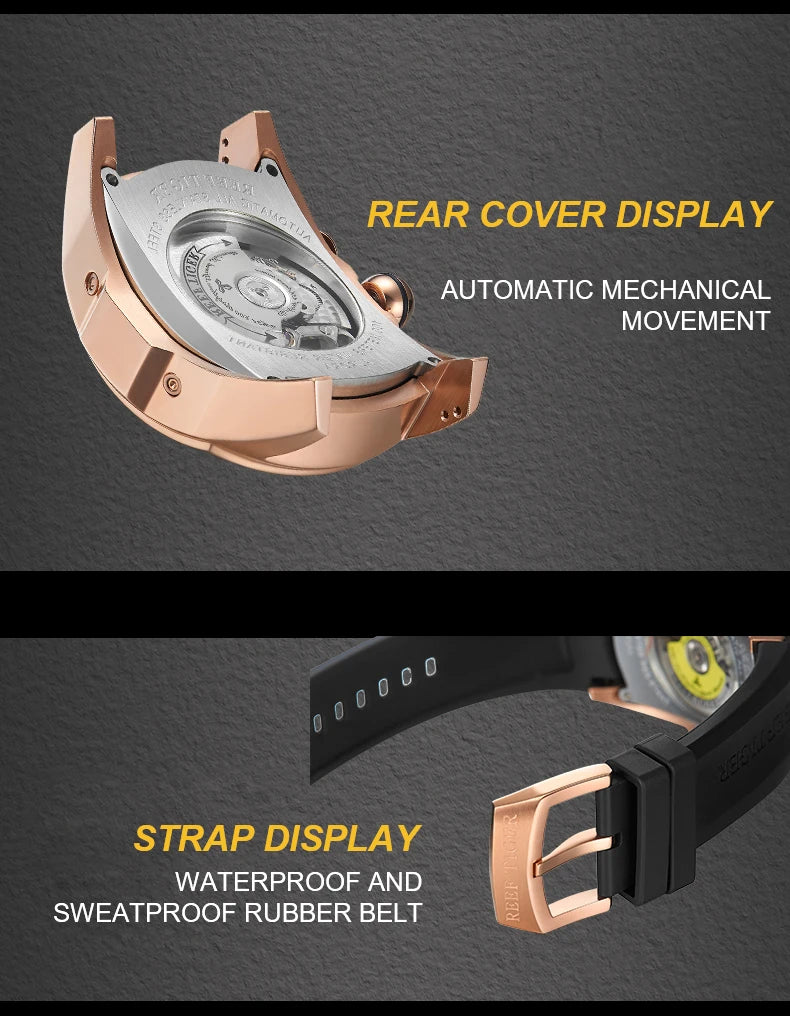 Reef Tiger 316L Stainless Steel Wine Barrel Automatic Watch Fashion Mulitfunction Tourbillon Mechanical Watches for Men RGA3069 - CHINGUITY