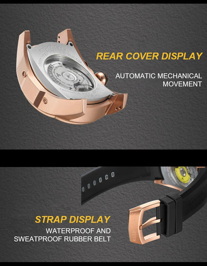 Reef Tiger 316L Stainless Steel Wine Barrel Automatic Watch Fashion Mulitfunction Tourbillon Mechanical Watches for Men RGA3069 - CHINGUITY