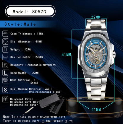 LONGLUX Men automatic mechanical watch luxury watches waterproof skeleton business cheap wholesale stainless steel gift watch - CHINGUITY