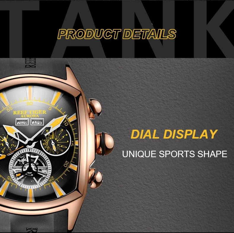 Reef Tiger 316L Stainless Steel Wine Barrel Automatic Watch Fashion Mulitfunction Tourbillon Mechanical Watches for Men RGA3069 - CHINGUITY