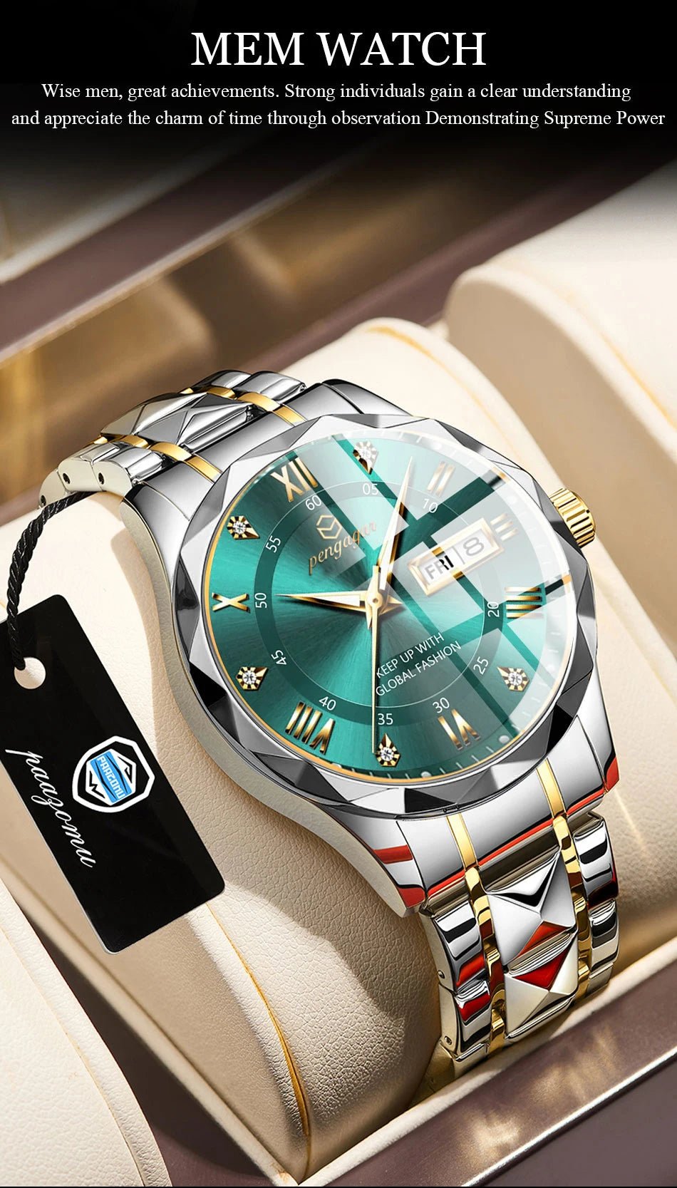 PENGAGAR Luxury Square Sport Man Wristwatch Waterproof Luminous Chronograph Quartz Men's Watches Stainless Steel Men Watch Reloj - CHINGUITY