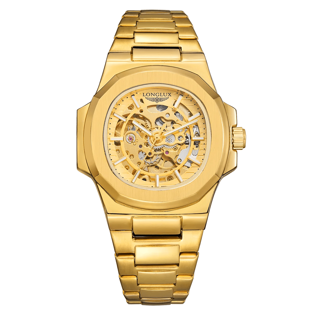 LONGLUX Men automatic mechanical watch luxury watches waterproof skeleton business cheap wholesale stainless steel gift watch - CHINGUITY