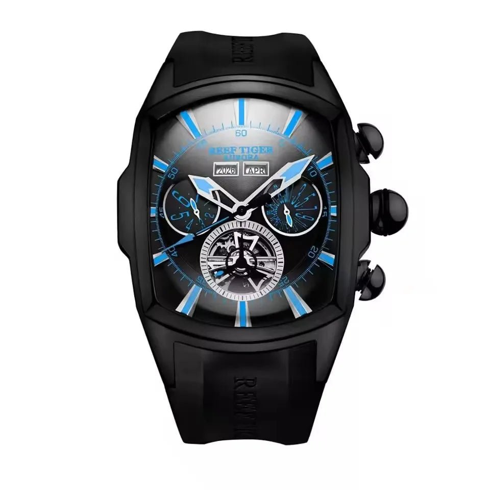 Reef Tiger 316L Stainless Steel Wine Barrel Automatic Watch Fashion Mulitfunction Tourbillon Mechanical Watches for Men RGA3069 - CHINGUITY