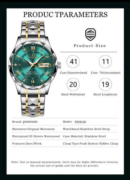 PENGAGAR Luxury Square Sport Man Wristwatch Waterproof Luminous Chronograph Quartz Men's Watches Stainless Steel Men Watch Reloj - CHINGUITY