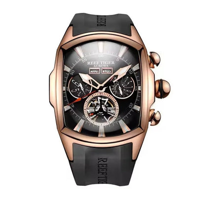 Reef Tiger 316L Stainless Steel Wine Barrel Automatic Watch Fashion Mulitfunction Tourbillon Mechanical Watches for Men RGA3069 - CHINGUITY