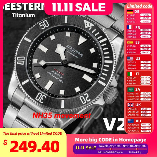 SEESTERN Titanium Diver Watch for Men Automatic Mechanical Wristwatch NH38 Movement Sapphire Glass 20ATM Waterproof Luminous New - CHINGUITY