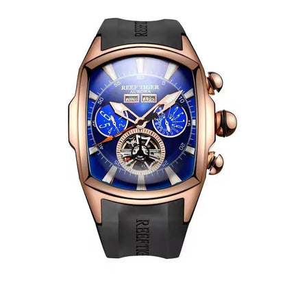 Reef Tiger 316L Stainless Steel Wine Barrel Automatic Watch Fashion Mulitfunction Tourbillon Mechanical Watches for Men RGA3069 - CHINGUITY