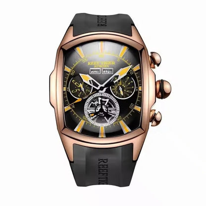 Reef Tiger 316L Stainless Steel Wine Barrel Automatic Watch Fashion Mulitfunction Tourbillon Mechanical Watches for Men RGA3069 - CHINGUITY