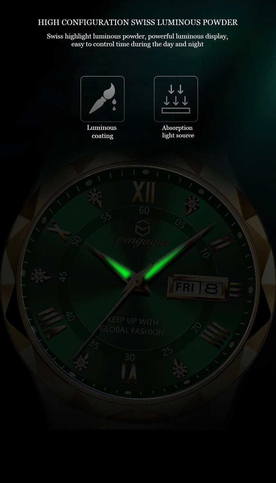 PENGAGAR Luxury Square Sport Man Wristwatch Waterproof Luminous Chronograph Quartz Men's Watches Stainless Steel Men Watch Reloj - CHINGUITY