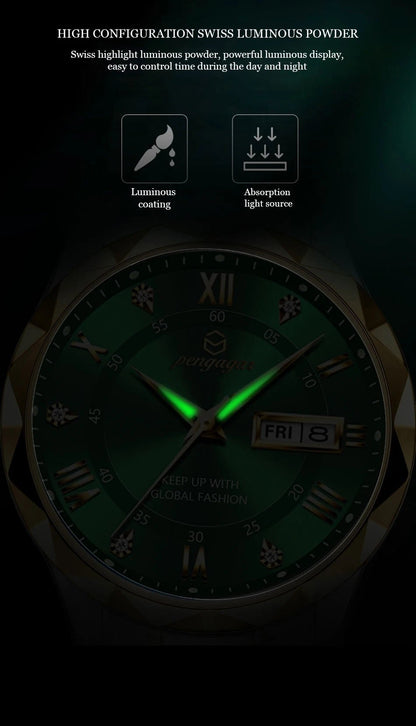 PENGAGAR Luxury Square Sport Man Wristwatch Waterproof Luminous Chronograph Quartz Men's Watches Stainless Steel Men Watch Reloj - CHINGUITY