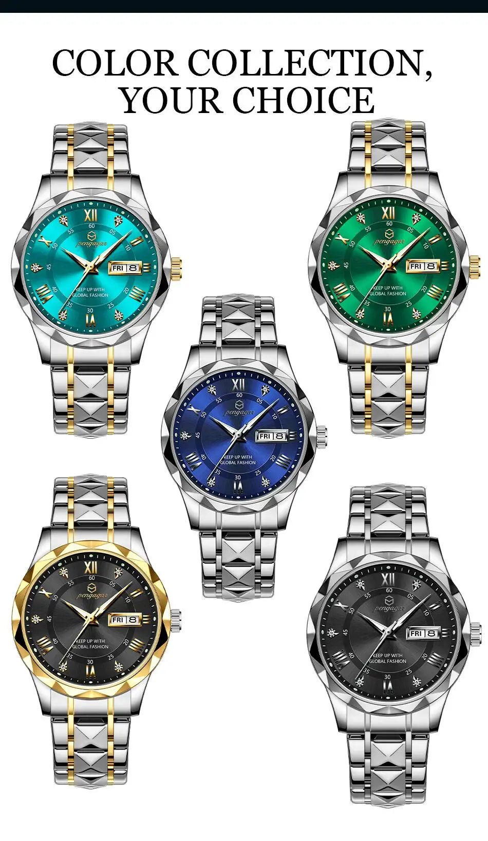 PENGAGAR Luxury Square Sport Man Wristwatch Waterproof Luminous Chronograph Quartz Men's Watches Stainless Steel Men Watch Reloj - CHINGUITY