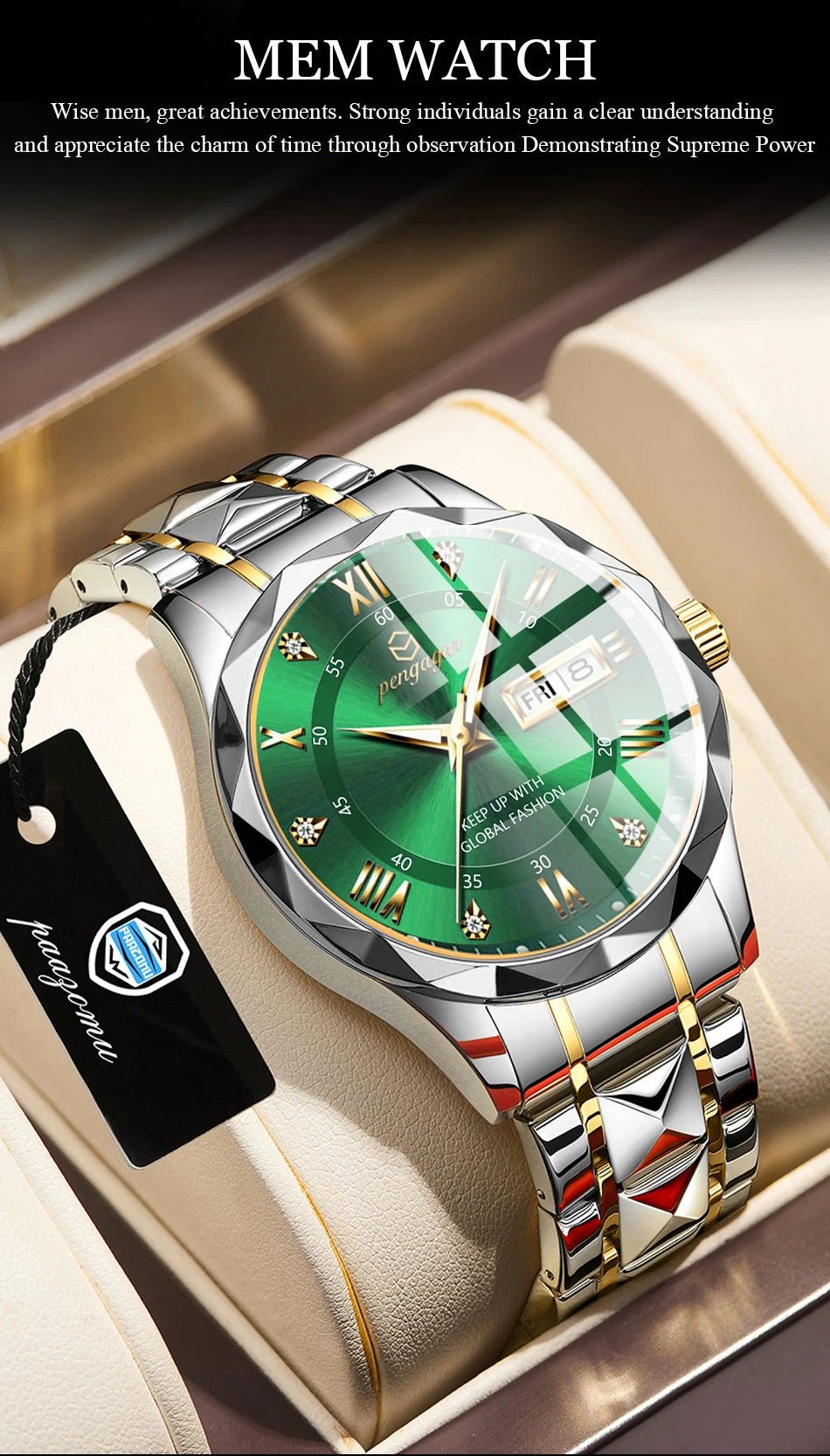 PENGAGAR Luxury Square Sport Man Wristwatch Waterproof Luminous Chronograph Quartz Men's Watches Stainless Steel Men Watch Reloj - CHINGUITY