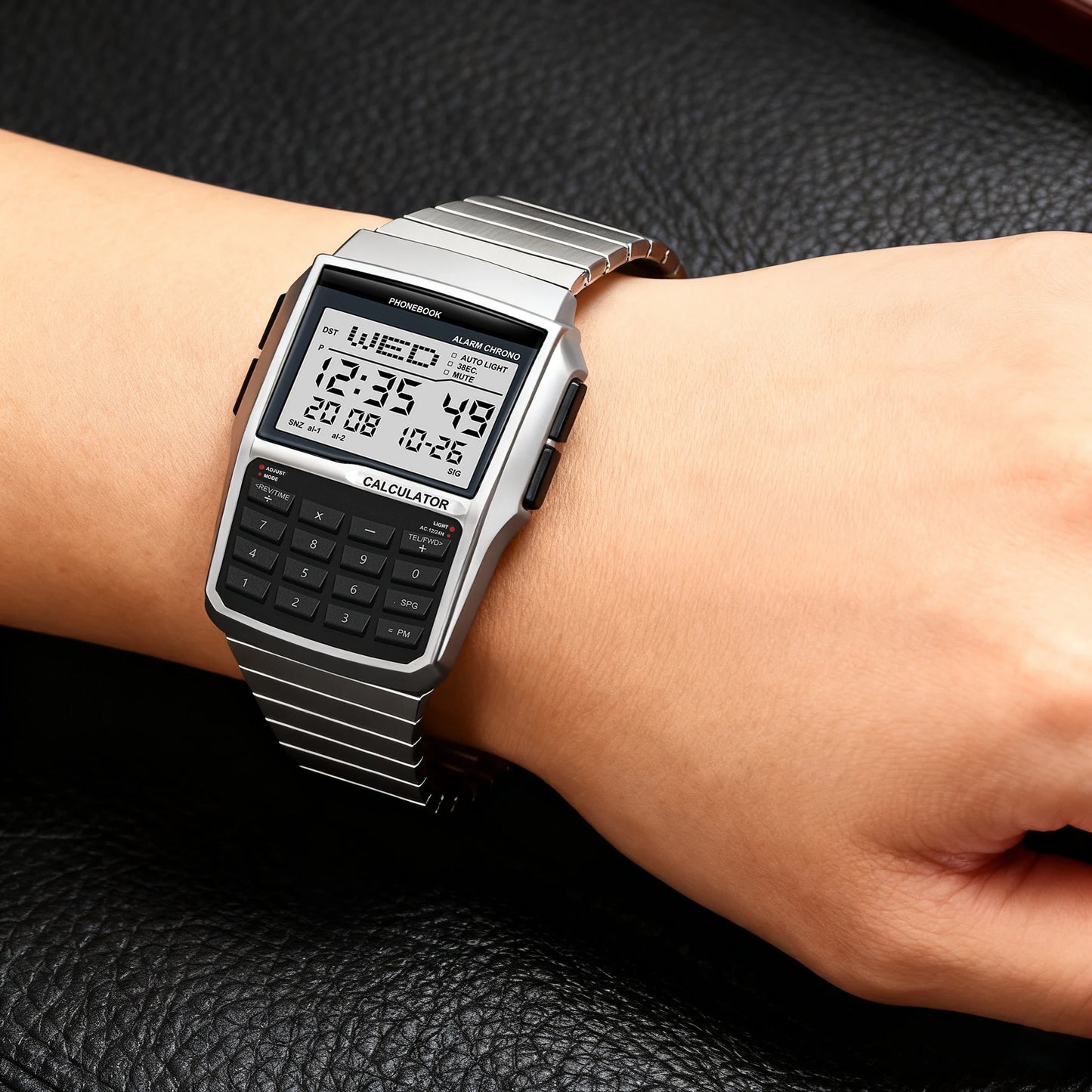 Men's Stainless Steel Band Watch Multifunction Calculator Watch LED Watch Computer Style Top Luxury Gift Box - CHINGUITY