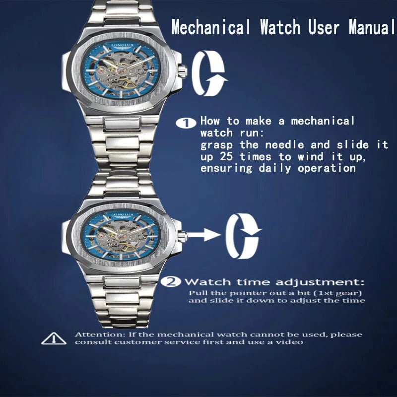 LONGLUX Men automatic mechanical watch luxury watches waterproof skeleton business cheap wholesale stainless steel gift watch - CHINGUITY