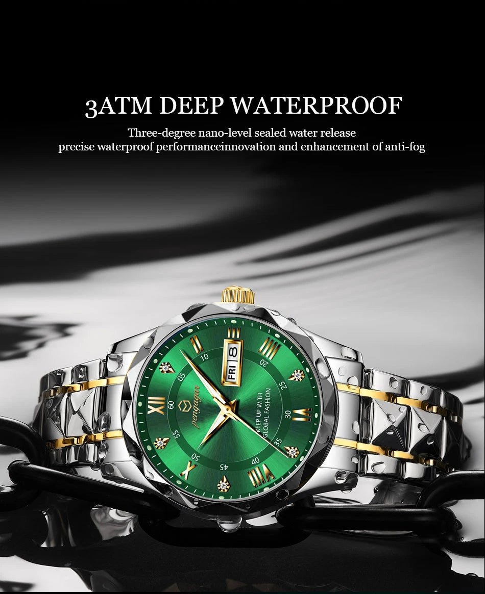 PENGAGAR Luxury Square Sport Man Wristwatch Waterproof Luminous Chronograph Quartz Men's Watches Stainless Steel Men Watch Reloj - CHINGUITY