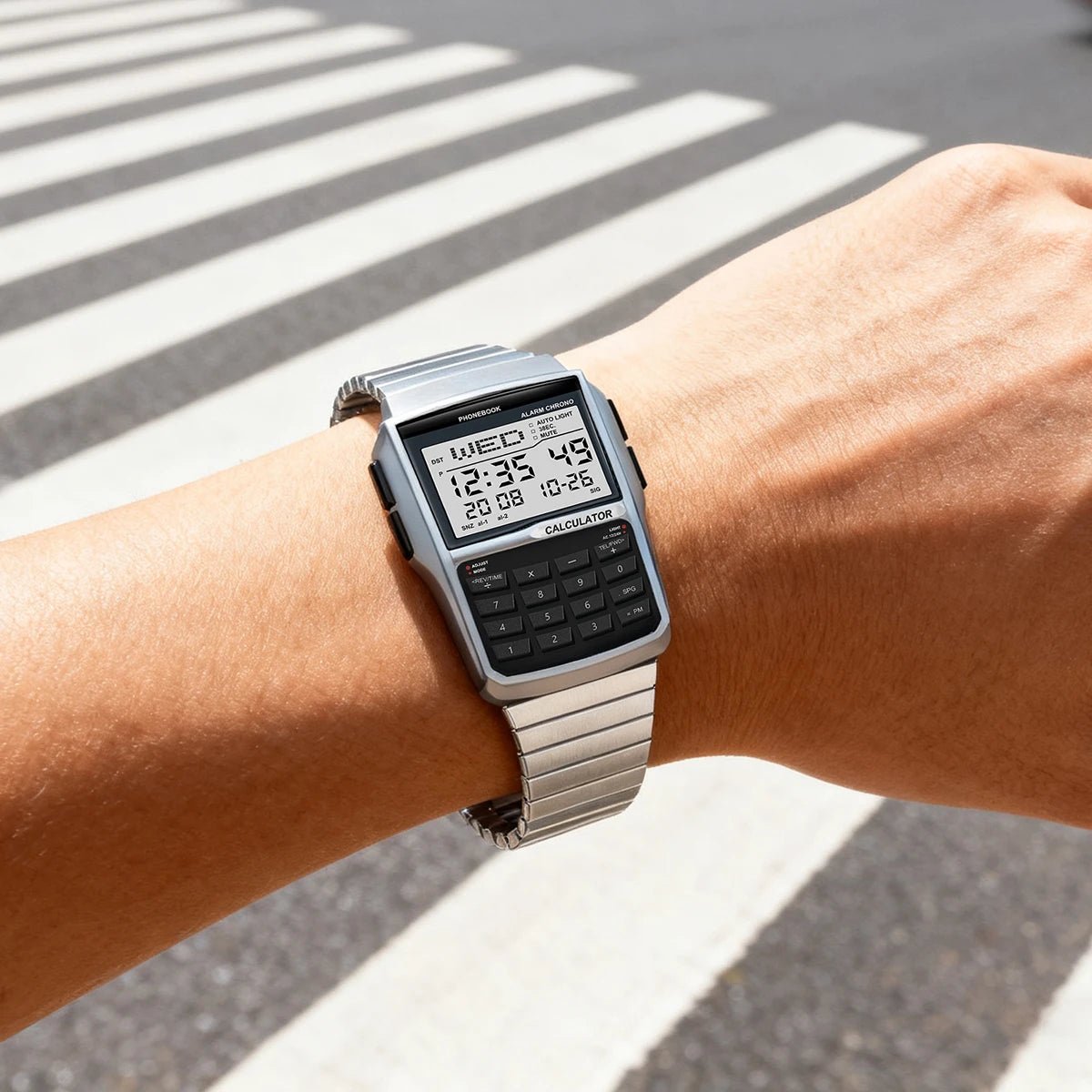 Men's Stainless Steel Band Watch Multifunction Calculator Watch LED Watch Computer Style Top Luxury Gift Box - CHINGUITY