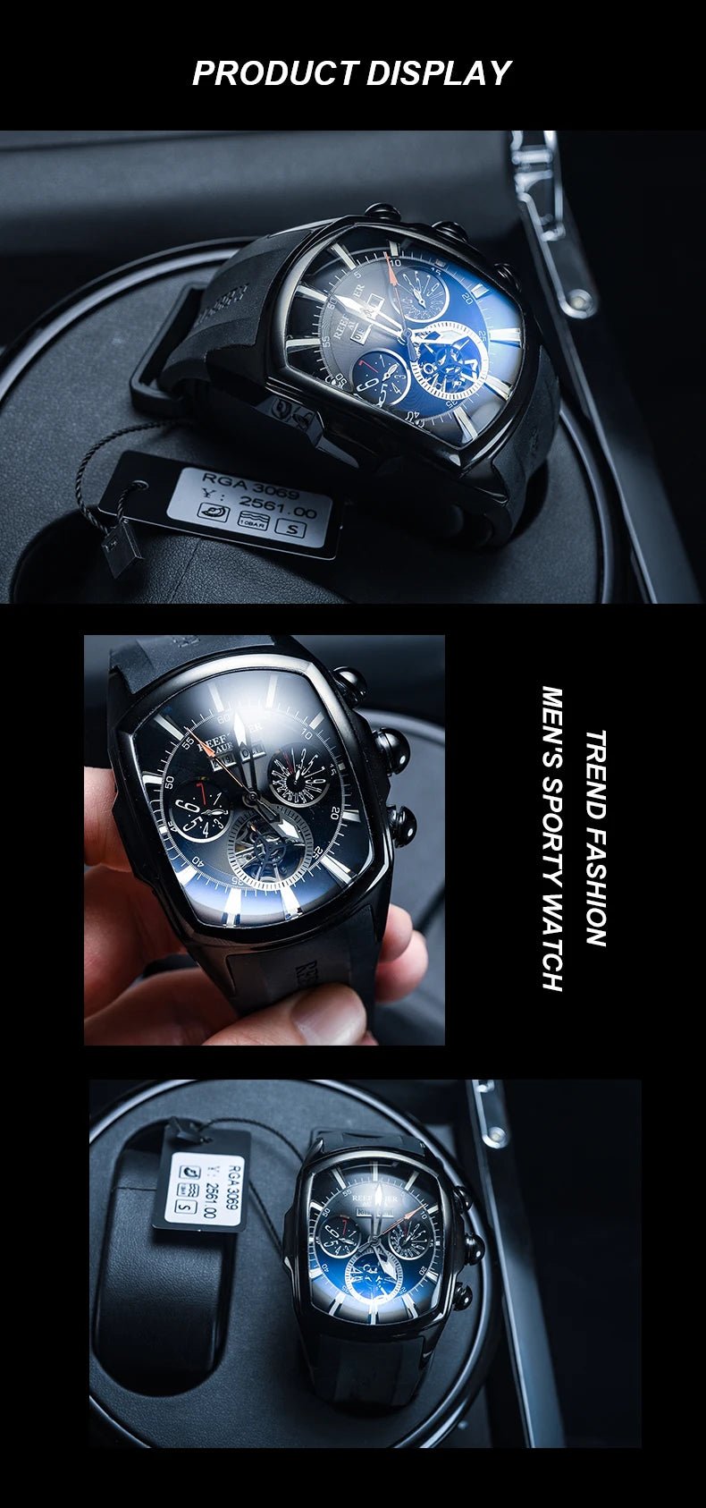 Reef Tiger 316L Stainless Steel Wine Barrel Automatic Watch Fashion Mulitfunction Tourbillon Mechanical Watches for Men RGA3069 - CHINGUITY