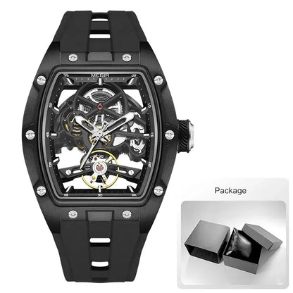 MEGIR Men's Automatic Mechanical Watch with Stainless Steel Case Silicone Band Skeleton Dial Waterproof Sport Wristwatch - CHINGUITY