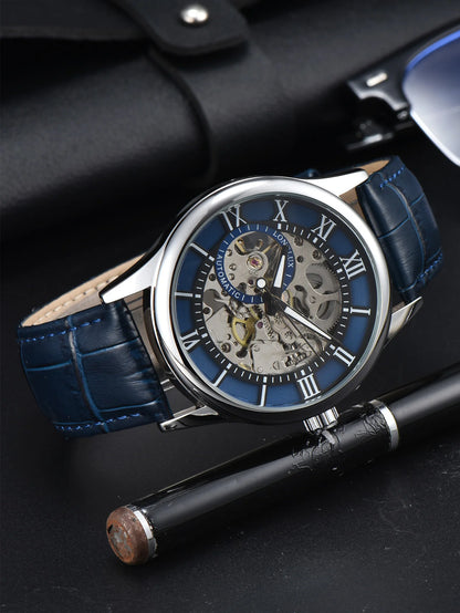 LONGLUX automatic watch rome wholesale mechanical wristwatches waterproof hollow leather mens watch men gift - CHINGUITY
