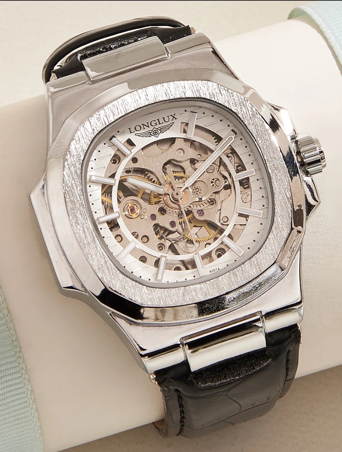 LONGLUX automatic mechanical watch outdoors simple luxury watches waterproof cheap wholesale skeleton leather mens watch gift - CHINGUITY