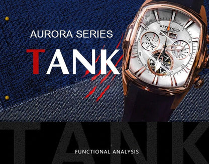 Reef Tiger 316L Stainless Steel Wine Barrel Automatic Watch Fashion Mulitfunction Tourbillon Mechanical Watches for Men RGA3069 - CHINGUITY