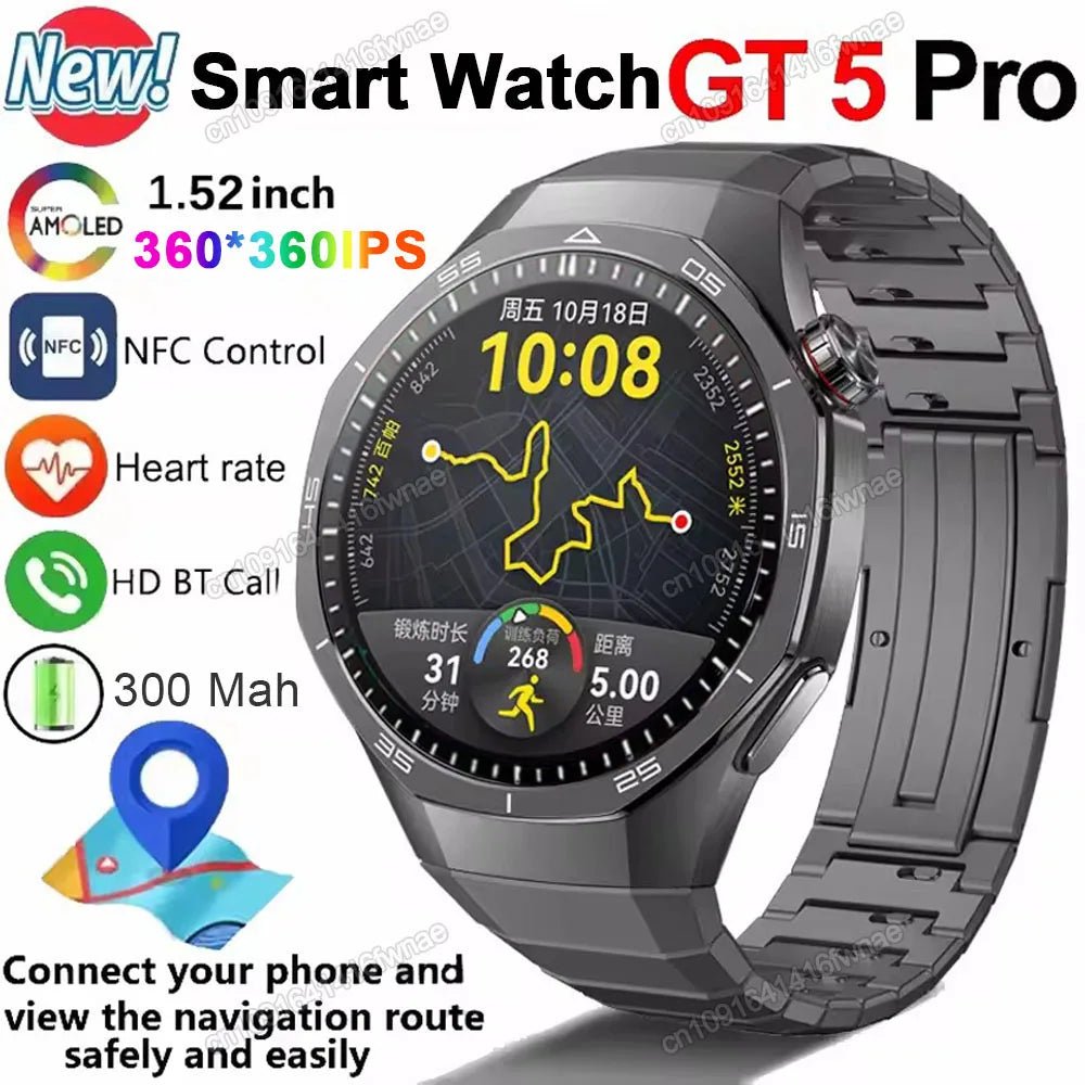 2025 New GPS NFC GT5 Pro Smart Watch Men HD AMOLED Screen Heart rate Bluetooth Call IP68 Waterproof Man Smartwatch Holiday Gifts - CHINGUITY