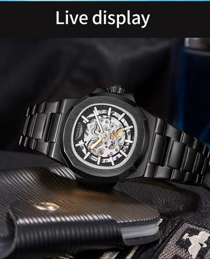 LONGLUX Men automatic mechanical watch luxury watches waterproof skeleton business cheap wholesale stainless steel gift watch - CHINGUITY