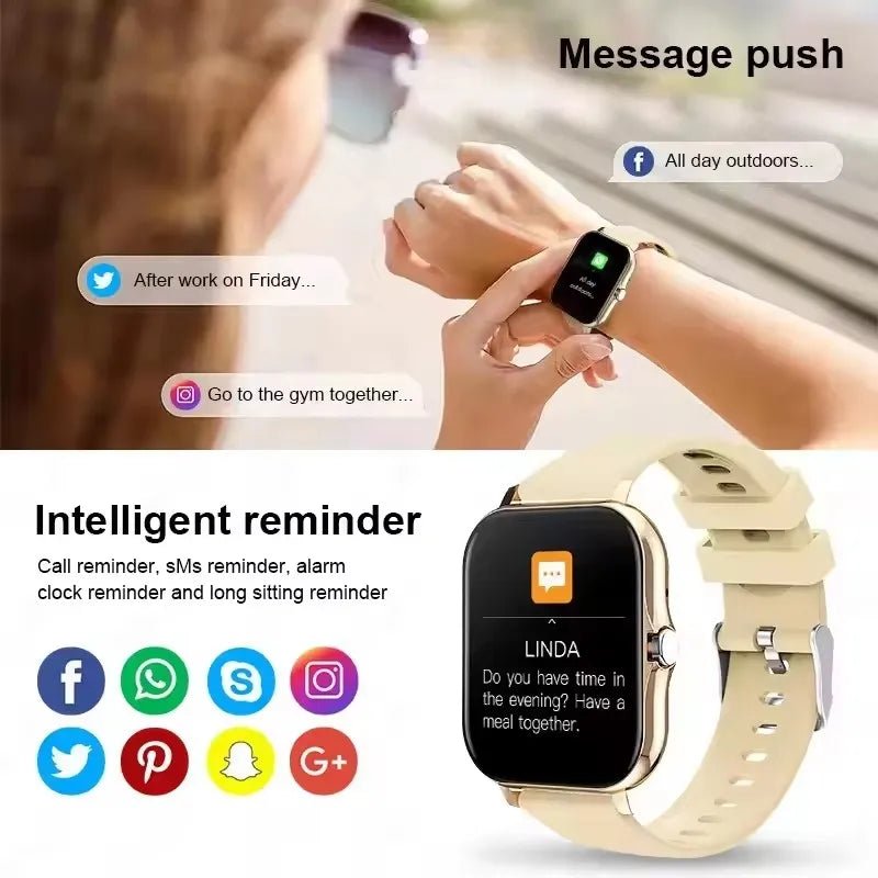 Smart watch with full touch screen, call, message reminder, music control and other functions, compatible with iPhone/android mo - CHINGUITY
